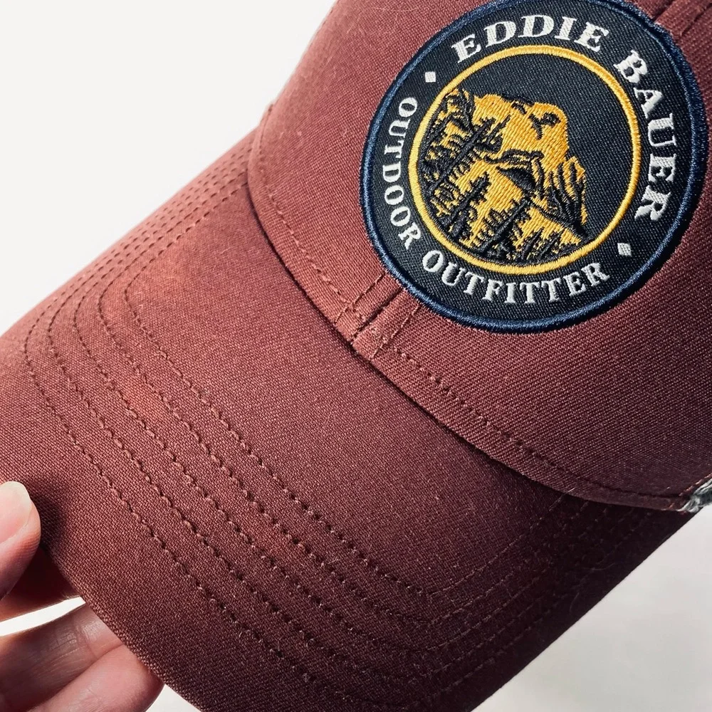 Eddie Bauer Outdoor Outfitter Burgundy Billed Trucker Style Hat Snap Closure